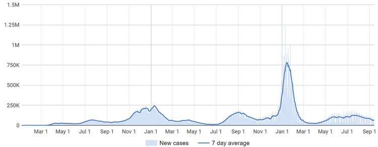 Graph of COVID-19 cases from January 2020 to September 2022