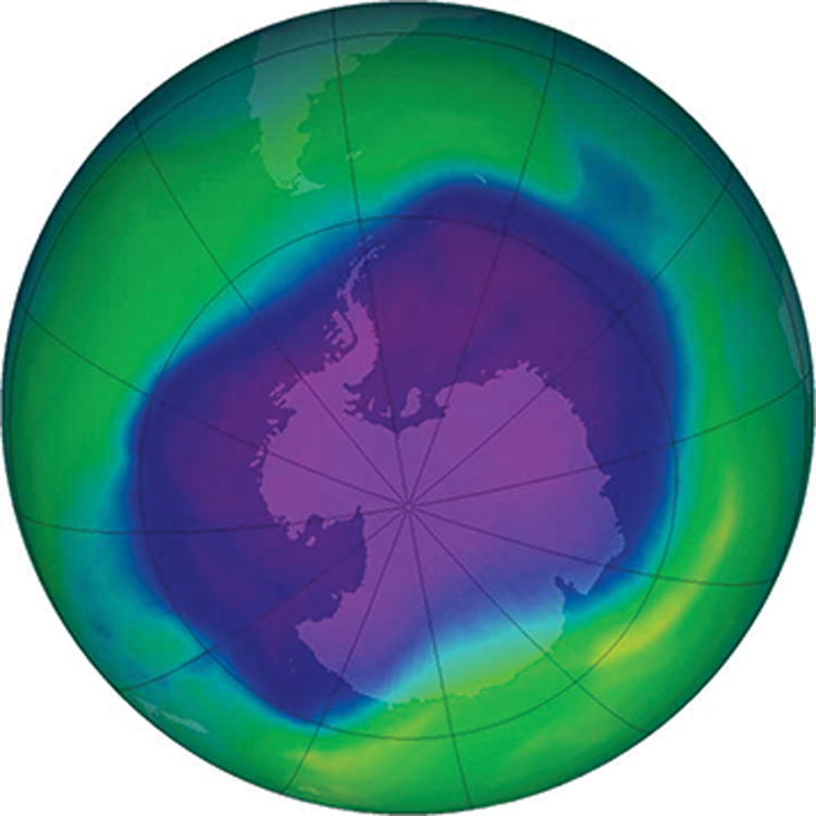Diagram of the ozone layer at the south pole of Earth
