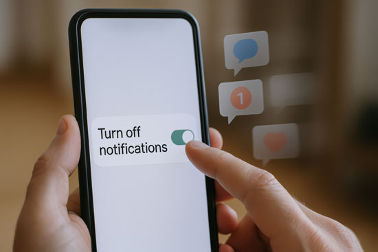 A person switching off notifications on a phone