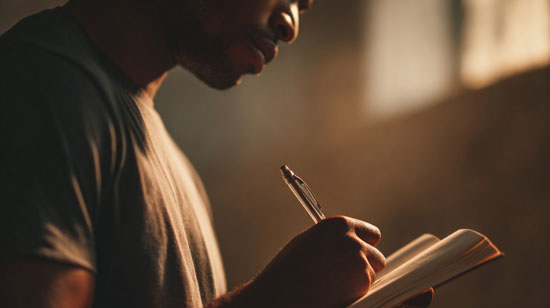 A person writing in a notebook