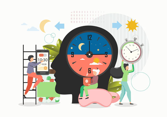 An image of people engaging with clocks and timers, symbolizing time management and daily routines