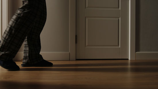 A picture of just the legs of a sleepwalking person