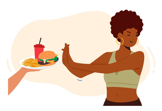 A person turning away in disgust from a plate of food