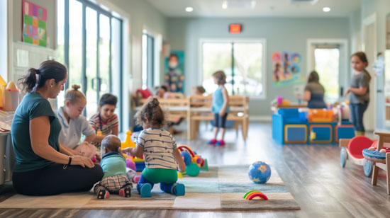 A person playing with some children in a daycare center