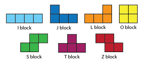 A display of seven blocks of different shapes