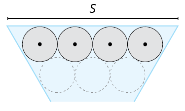 The top two rows of syringes from the previous diagram with the centers marked