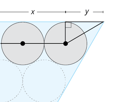 A right triangle formed from the center of the last circle and the corner of the triangle